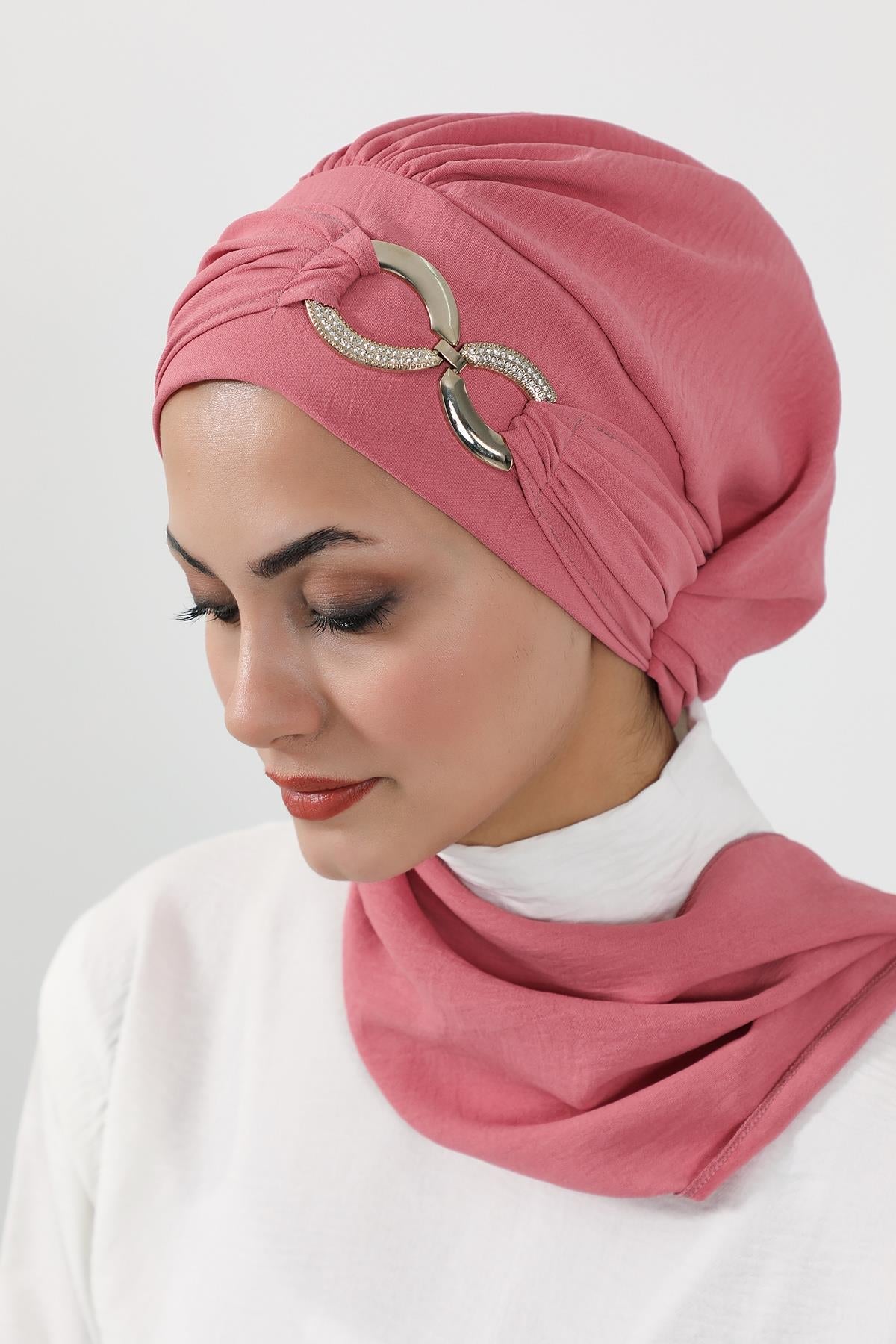 Pre-Styled Aerobin Turban with Elegant Metal Pin