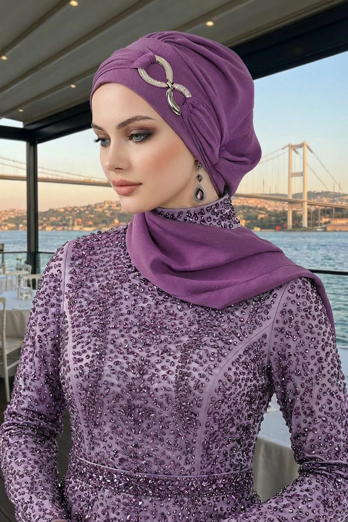 Pre-Styled Aerobin Turban with Elegant Metal Pin