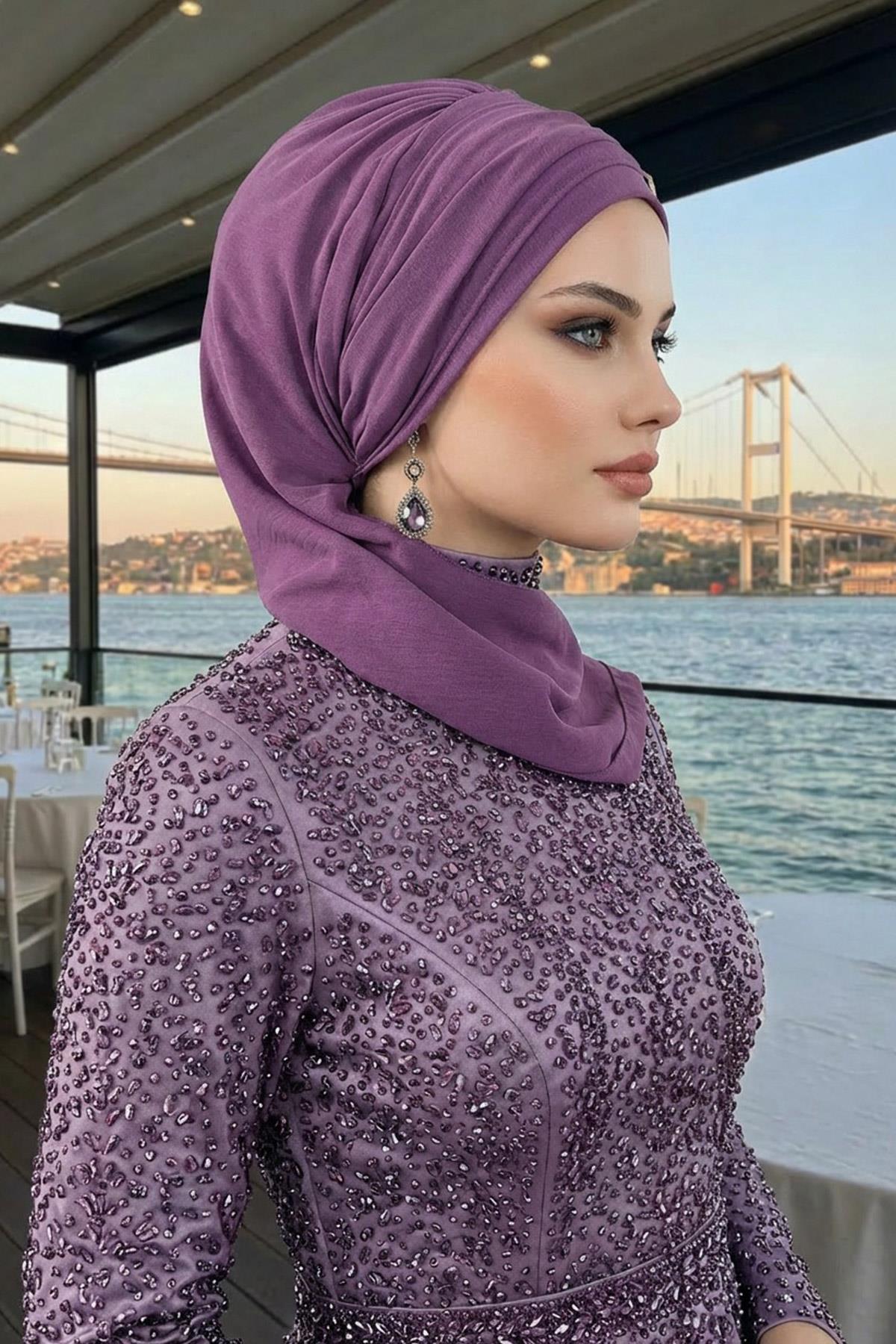 Pre-Styled Aerobin Turban with Elegant Metal Pin