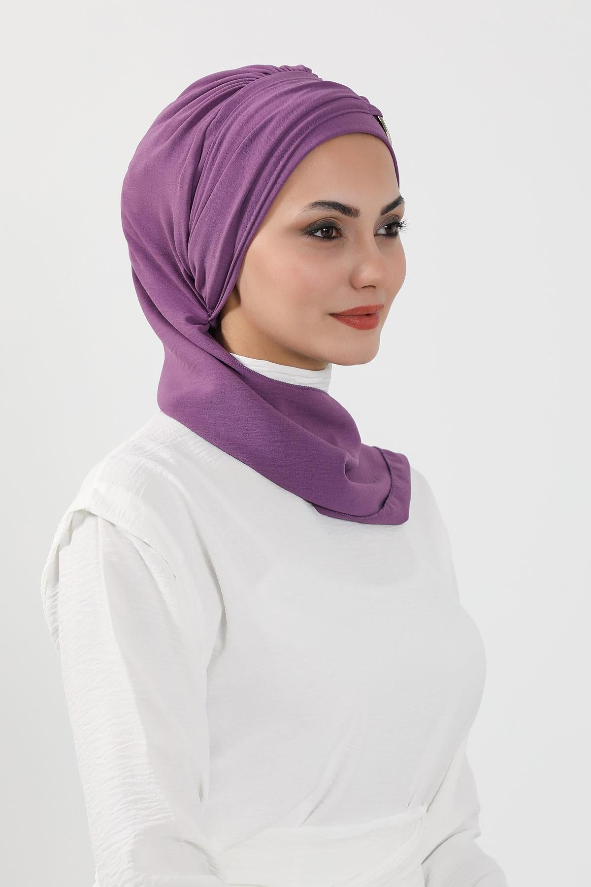 Pre-Styled Aerobin Turban with Elegant Metal Pin