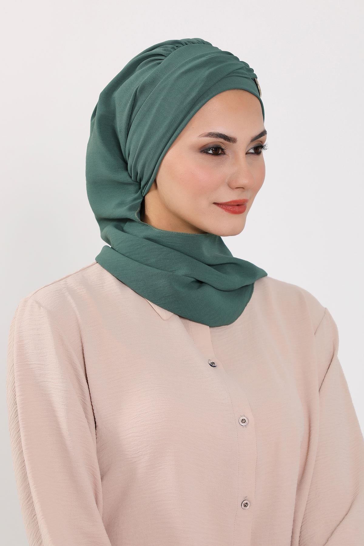 Pre-Styled Aerobin Turban with Elegant Metal Pin