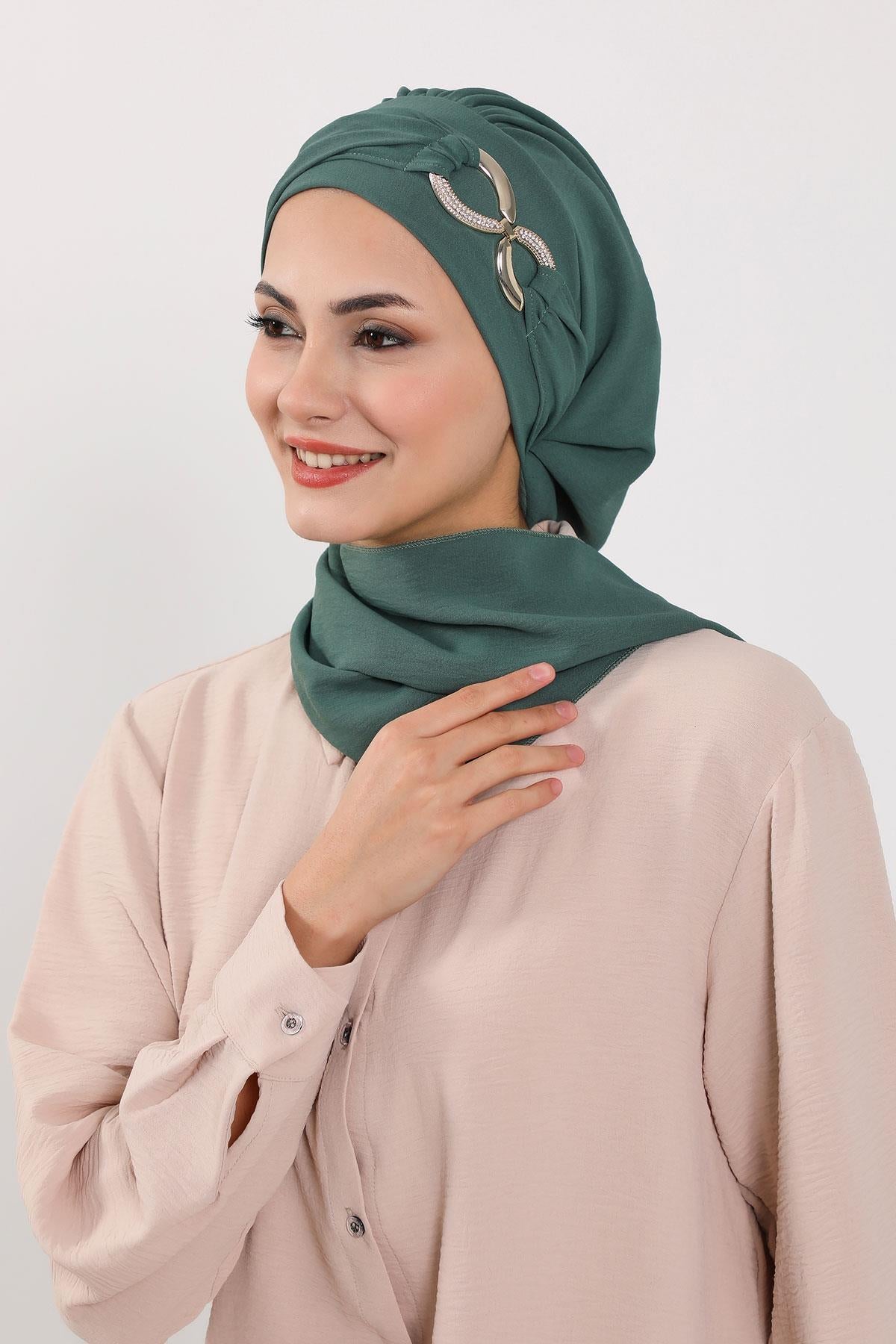 Pre-Styled Aerobin Turban with Elegant Metal Pin