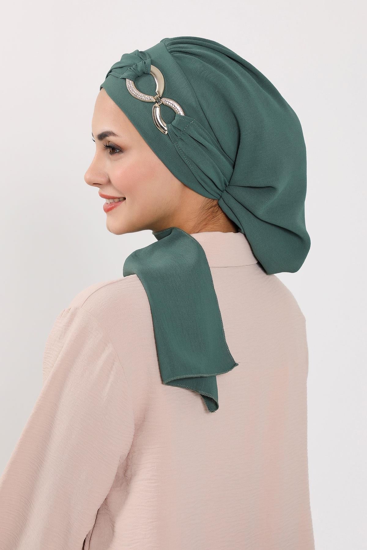 Pre-Styled Aerobin Turban with Elegant Metal Pin