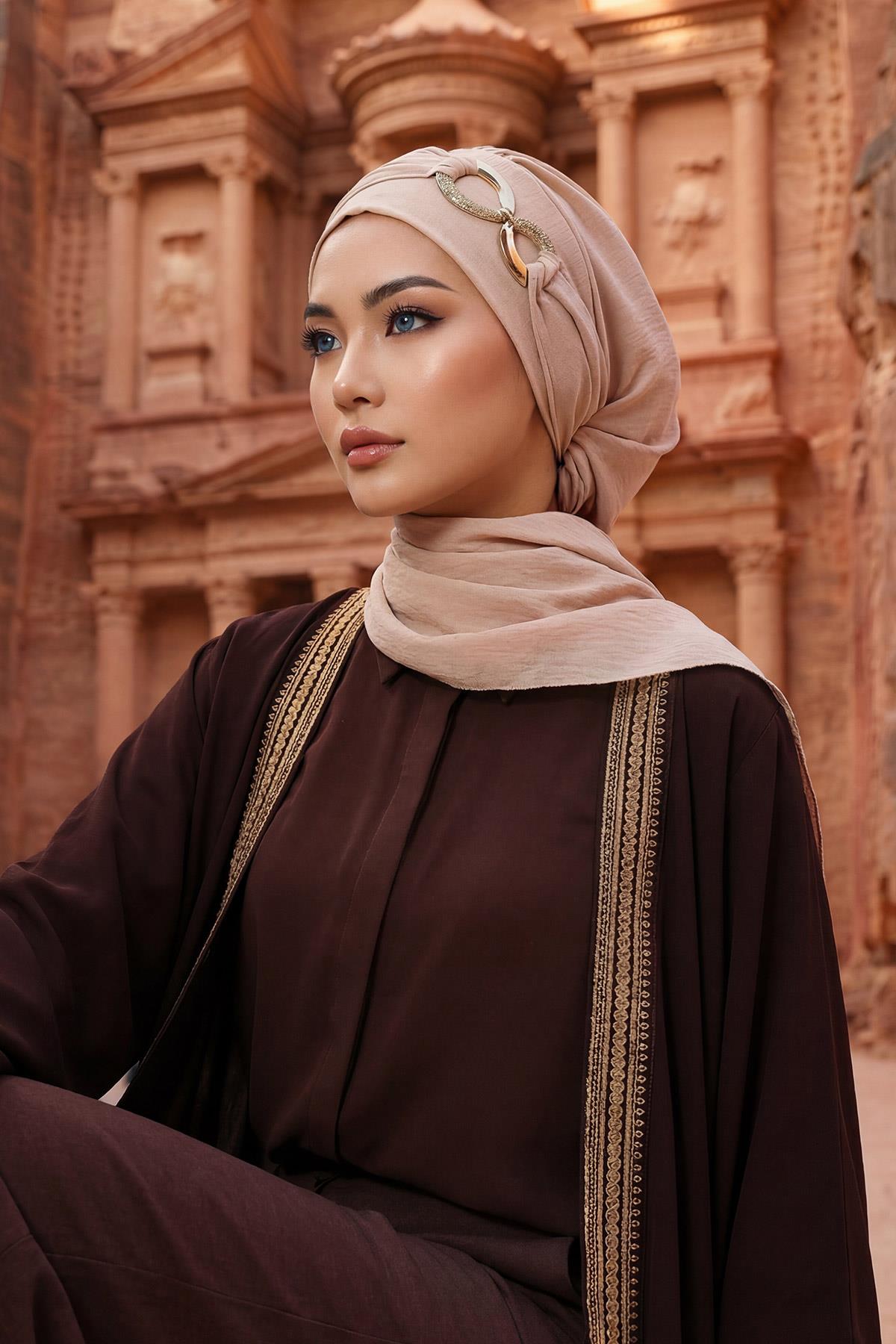 Pre-Styled Aerobin Turban with Elegant Metal Pin