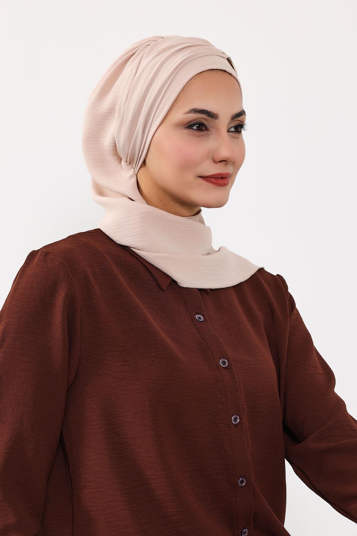 Pre-Styled Aerobin Turban with Elegant Metal Pin