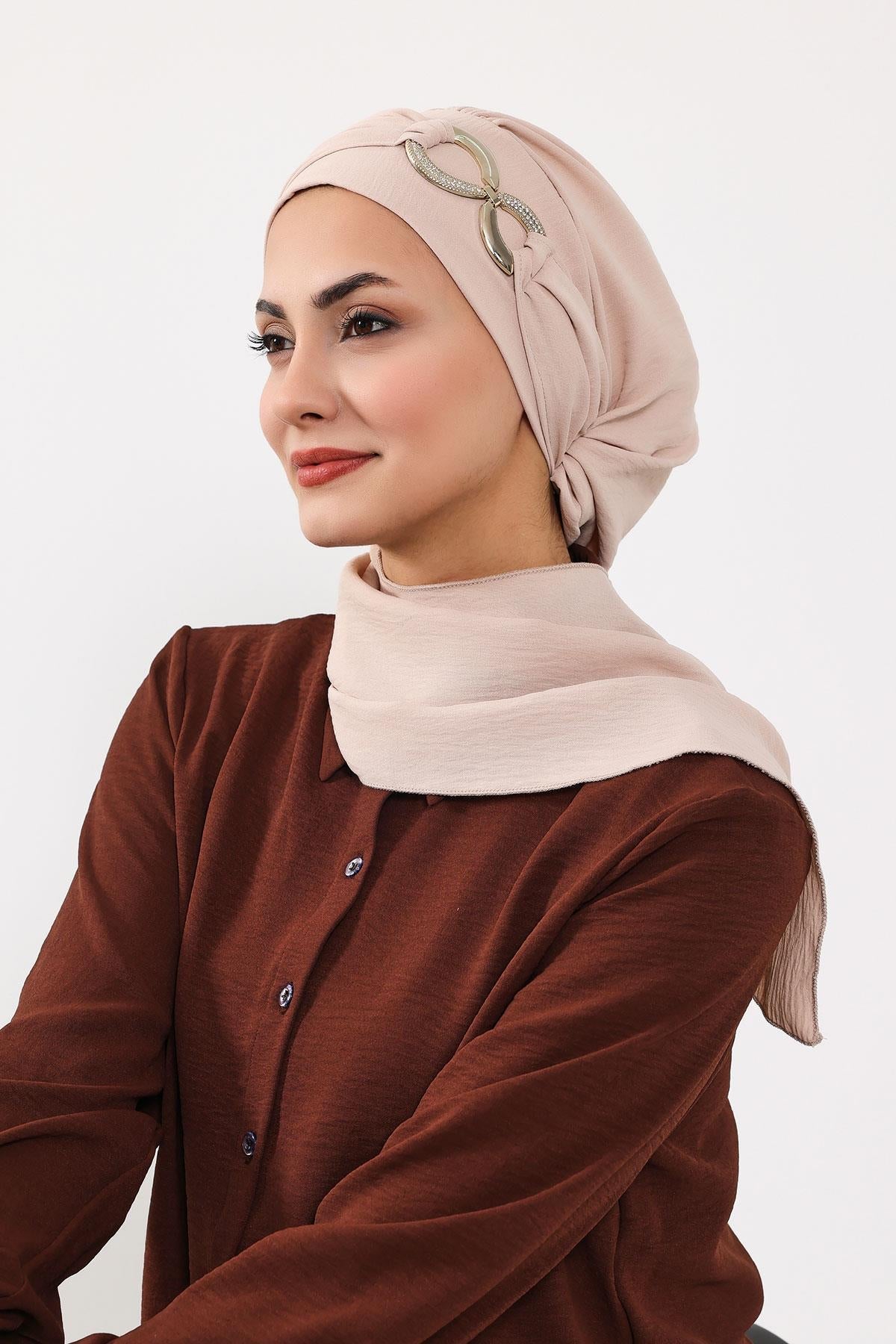 Pre-Styled Aerobin Turban with Elegant Metal Pin