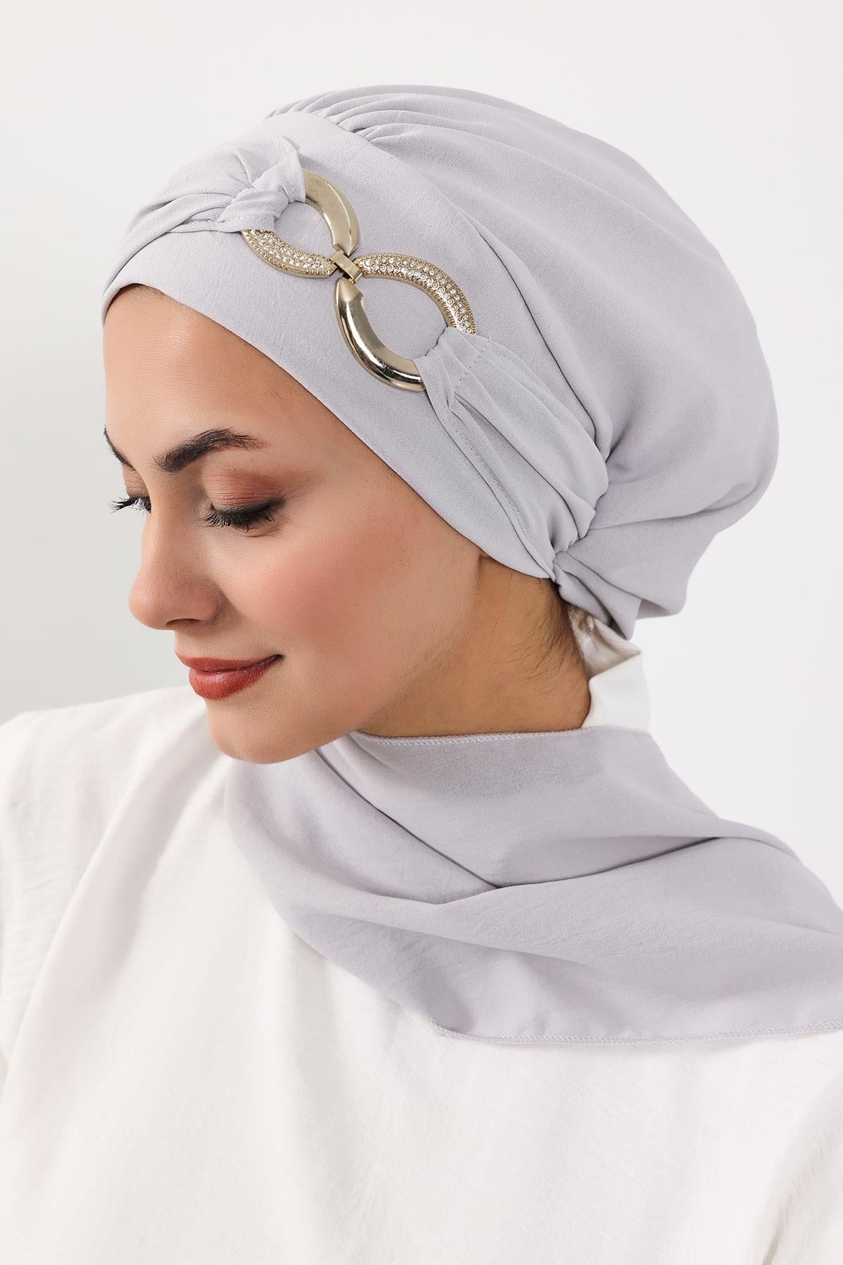 Pre-Styled Aerobin Turban with Elegant Metal Pin