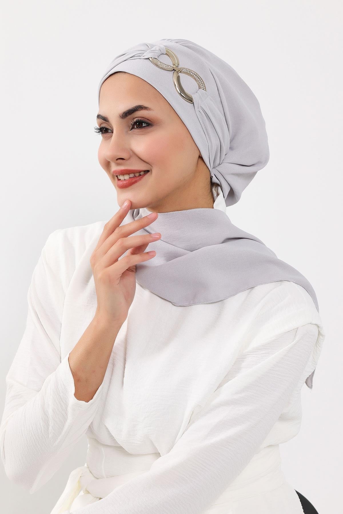 Pre-Styled Aerobin Turban with Elegant Metal Pin