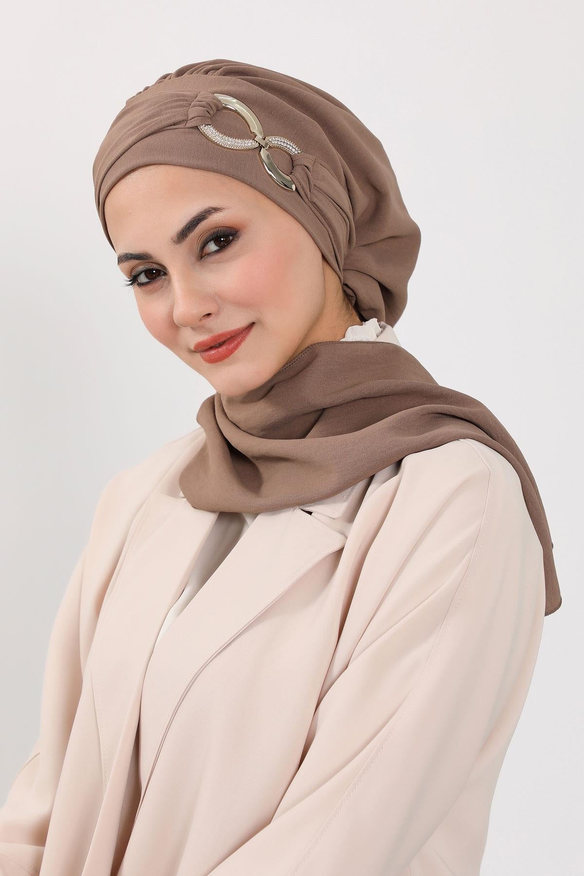 Pre-Styled Aerobin Turban with Elegant Metal Pin