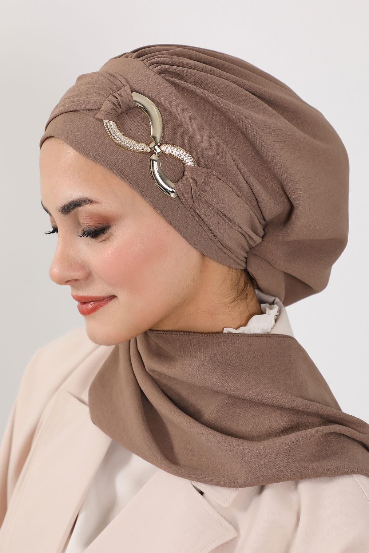 Pre-Styled Aerobin Turban with Elegant Metal Pin