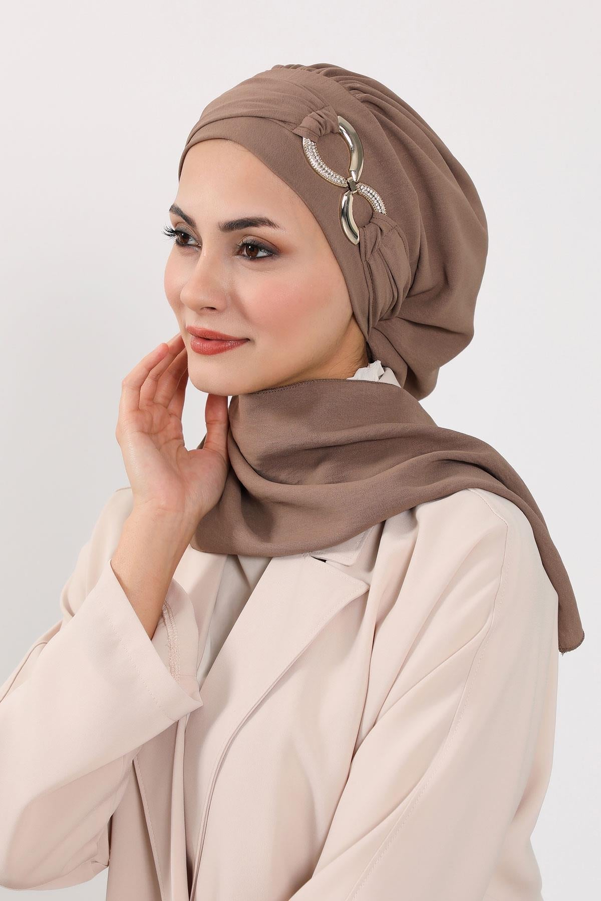 Pre-Styled Aerobin Turban with Elegant Metal Pin