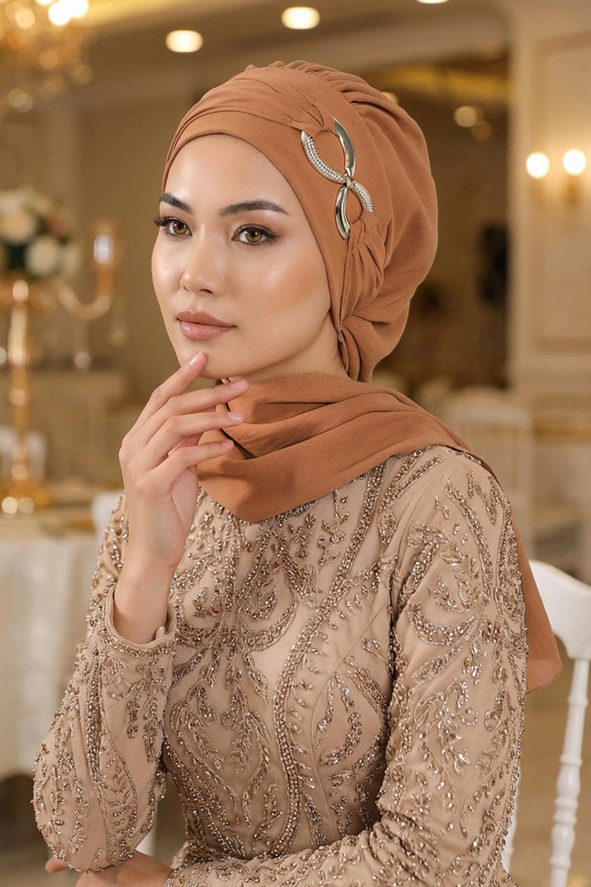 Pre-Styled Aerobin Turban with Elegant Metal Pin