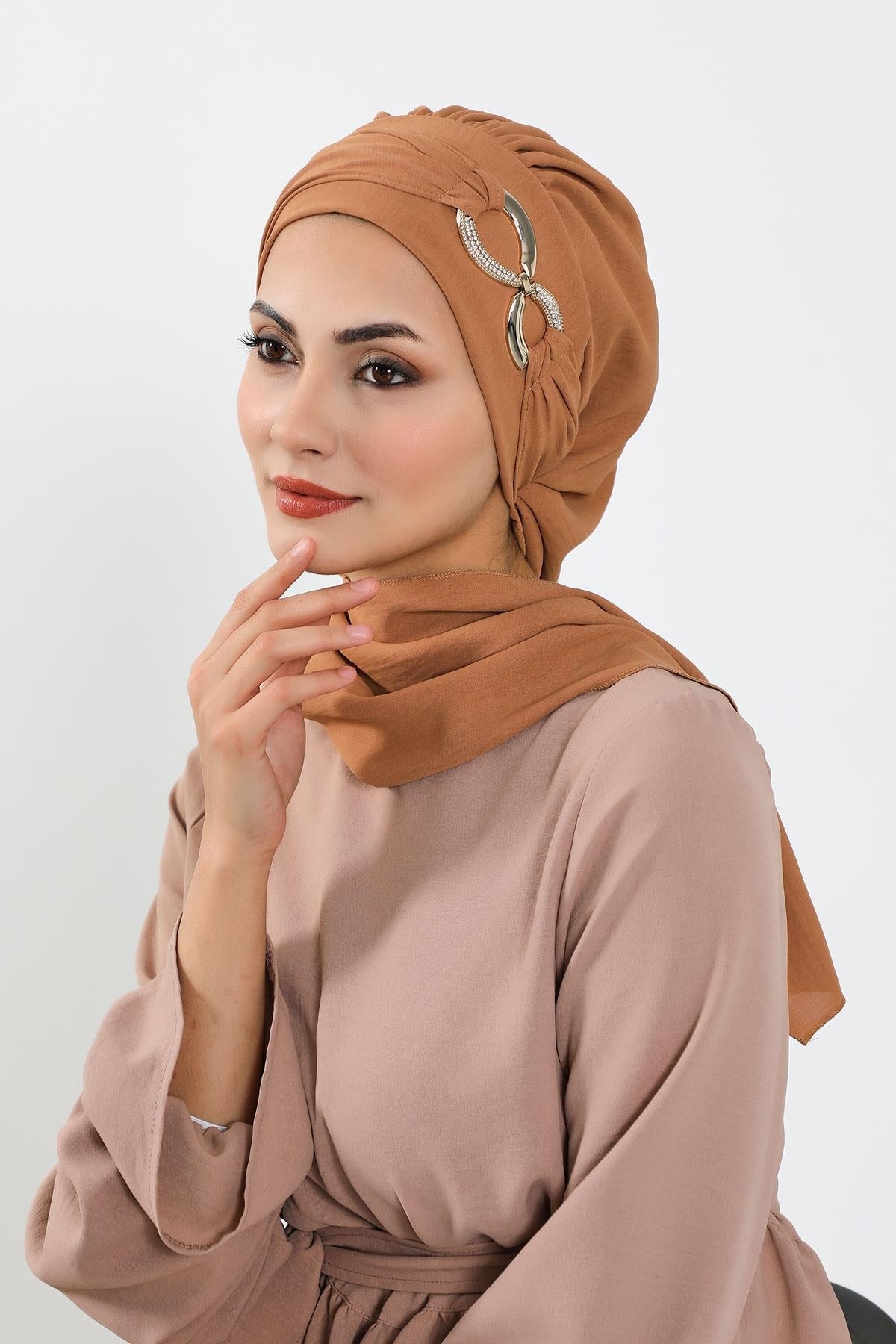 Pre-Styled Aerobin Turban with Elegant Metal Pin