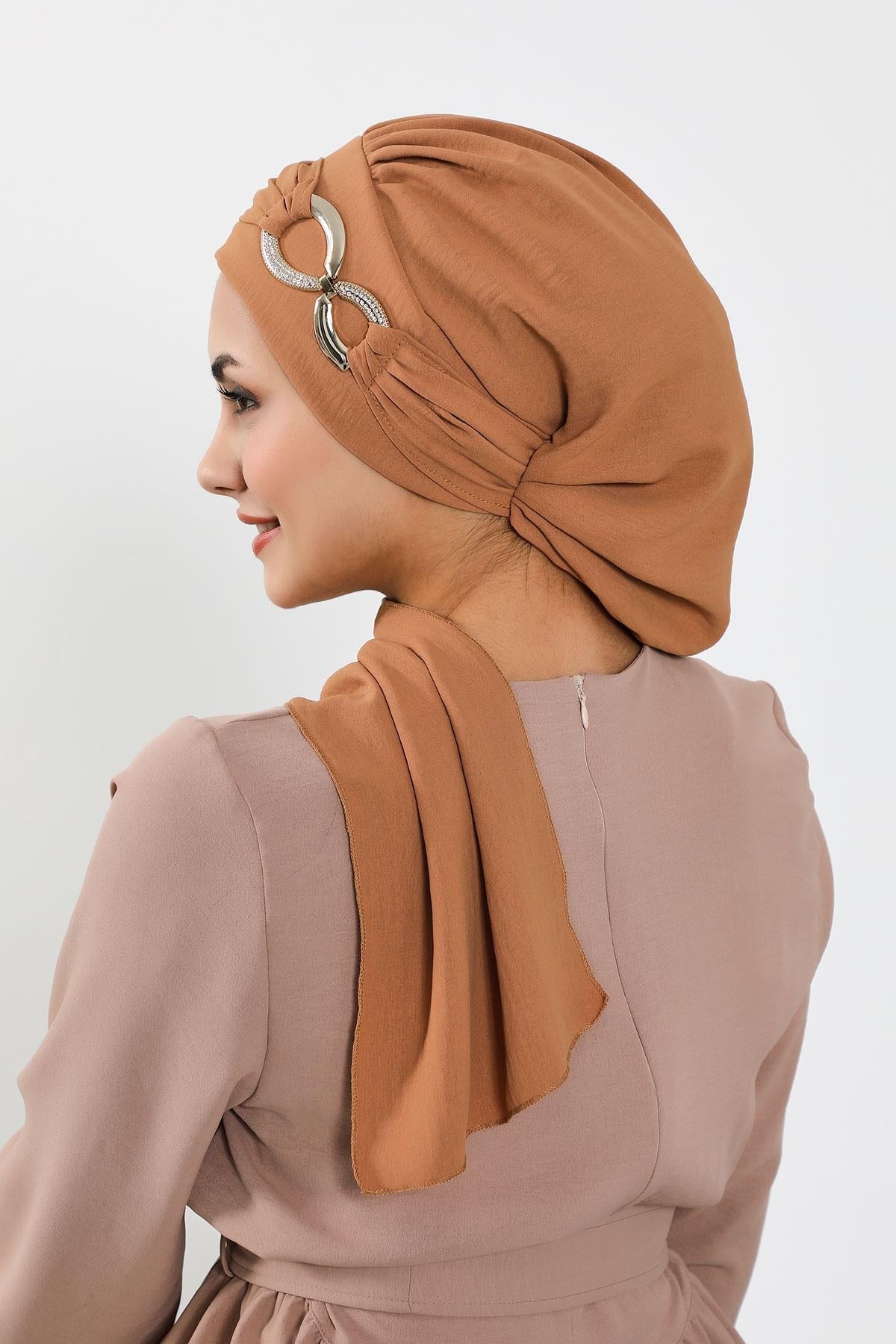 Pre-Styled Aerobin Turban with Elegant Metal Pin