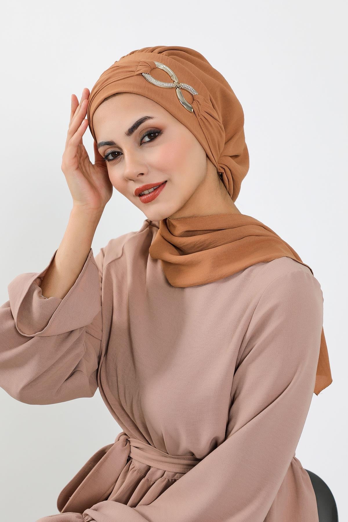 Pre-Styled Aerobin Turban with Elegant Metal Pin