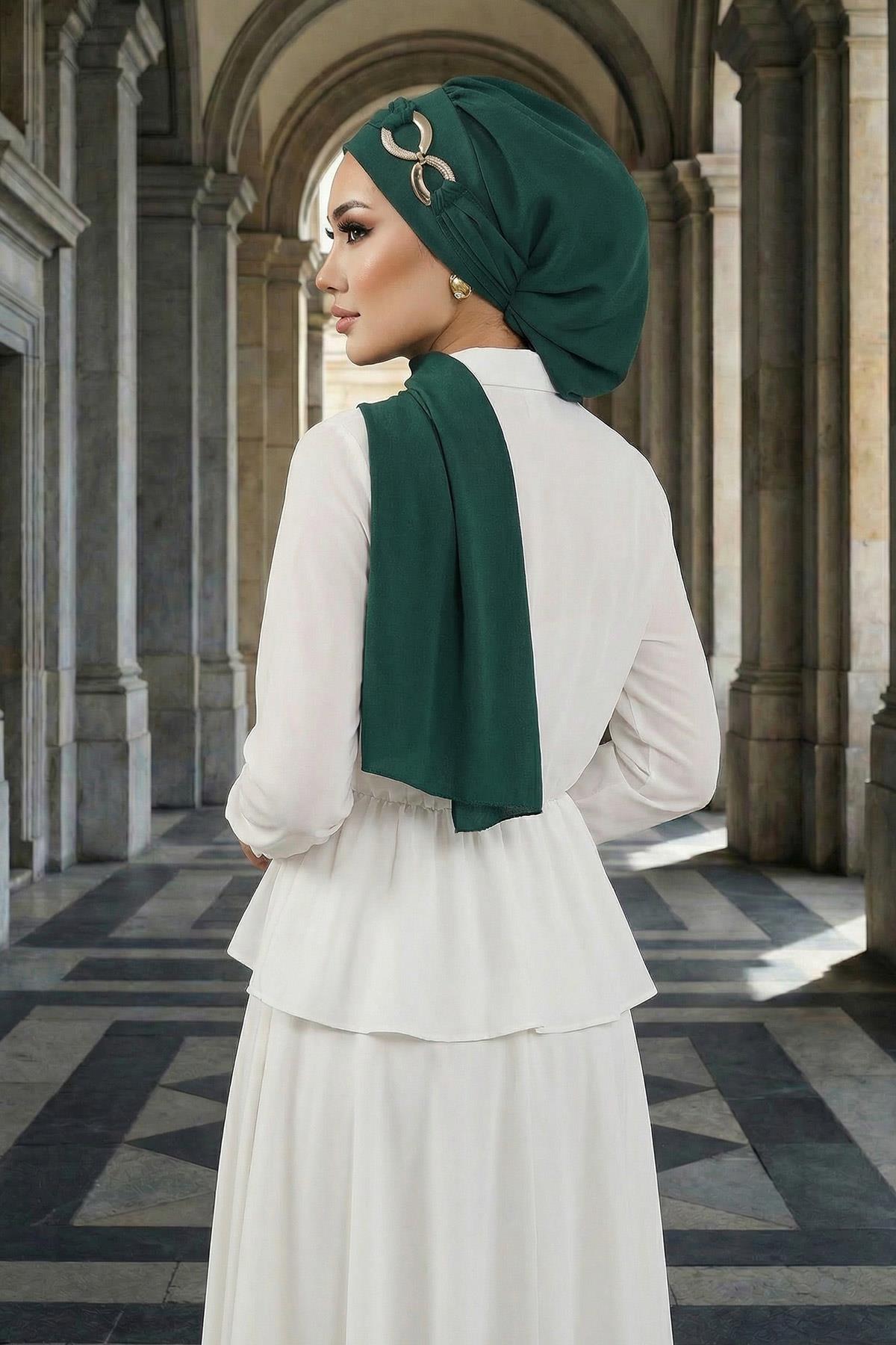 Pre-Styled Aerobin Turban with Elegant Metal Pin