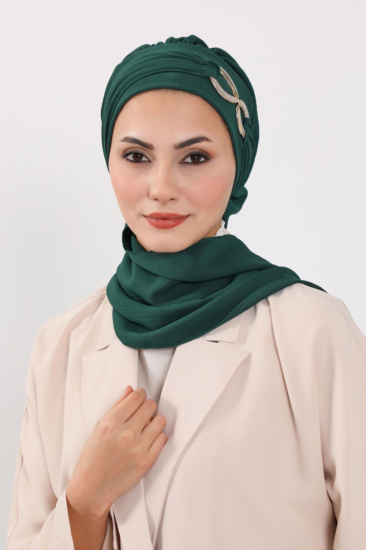 Pre-Styled Aerobin Turban with Elegant Metal Pin