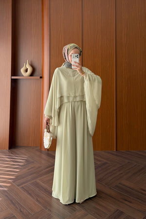 Chiffon Layered Top & Wide-Leg Pant Set — MİNT