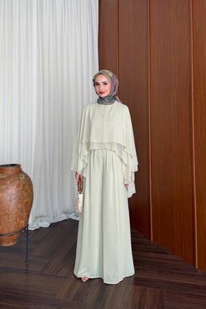 Chiffon Layered Top & Wide-Leg Pant Set — MİNT