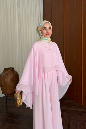 Chiffon Layered Top & Wide-Leg Pant Set — PEMBE