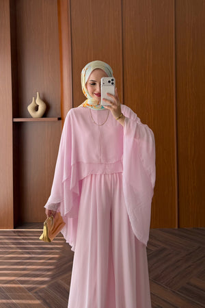 Chiffon Layered Top & Wide-Leg Pant Set — PEMBE