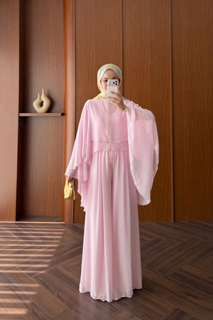Chiffon Layered Top & Wide-Leg Pant Set — PEMBE