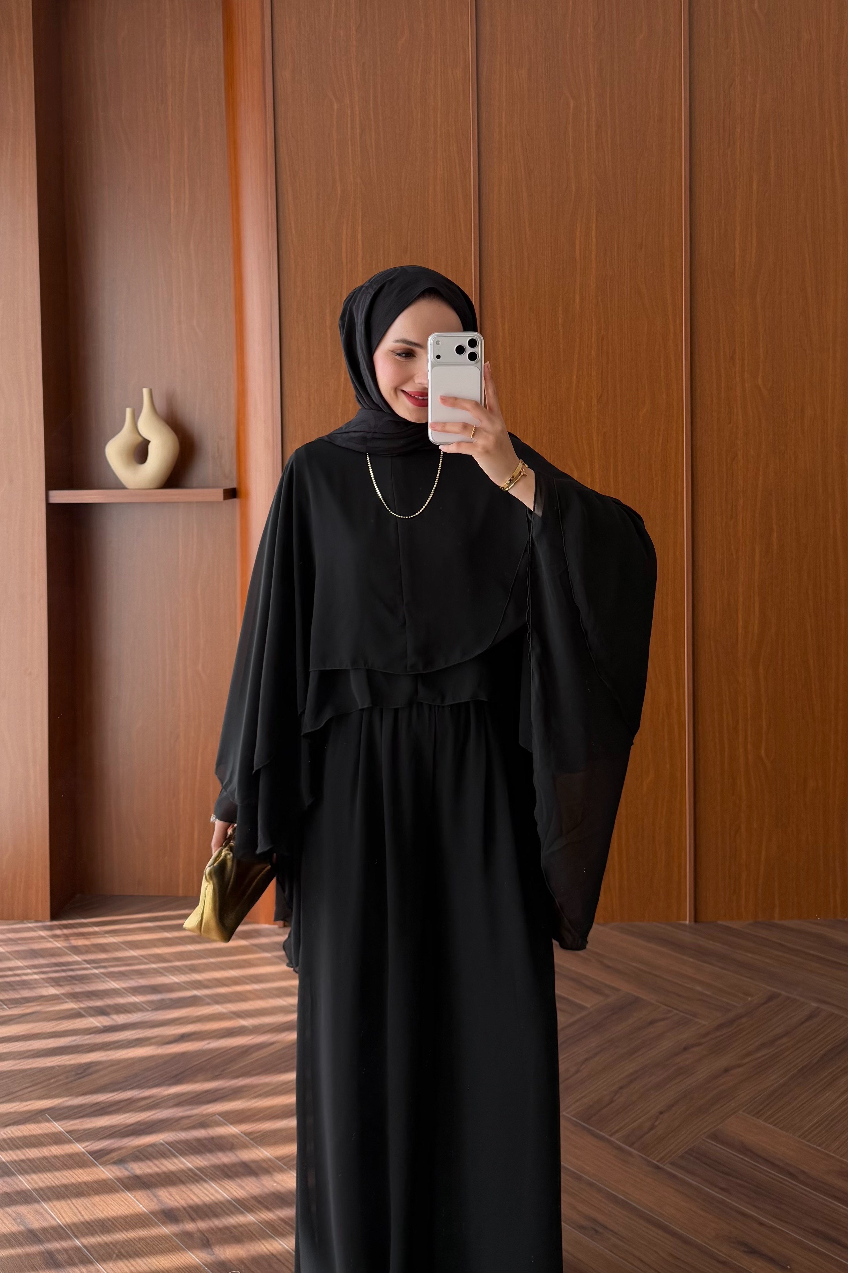 Chiffon Layered Top & Wide-Leg Pant Set — SİYAH