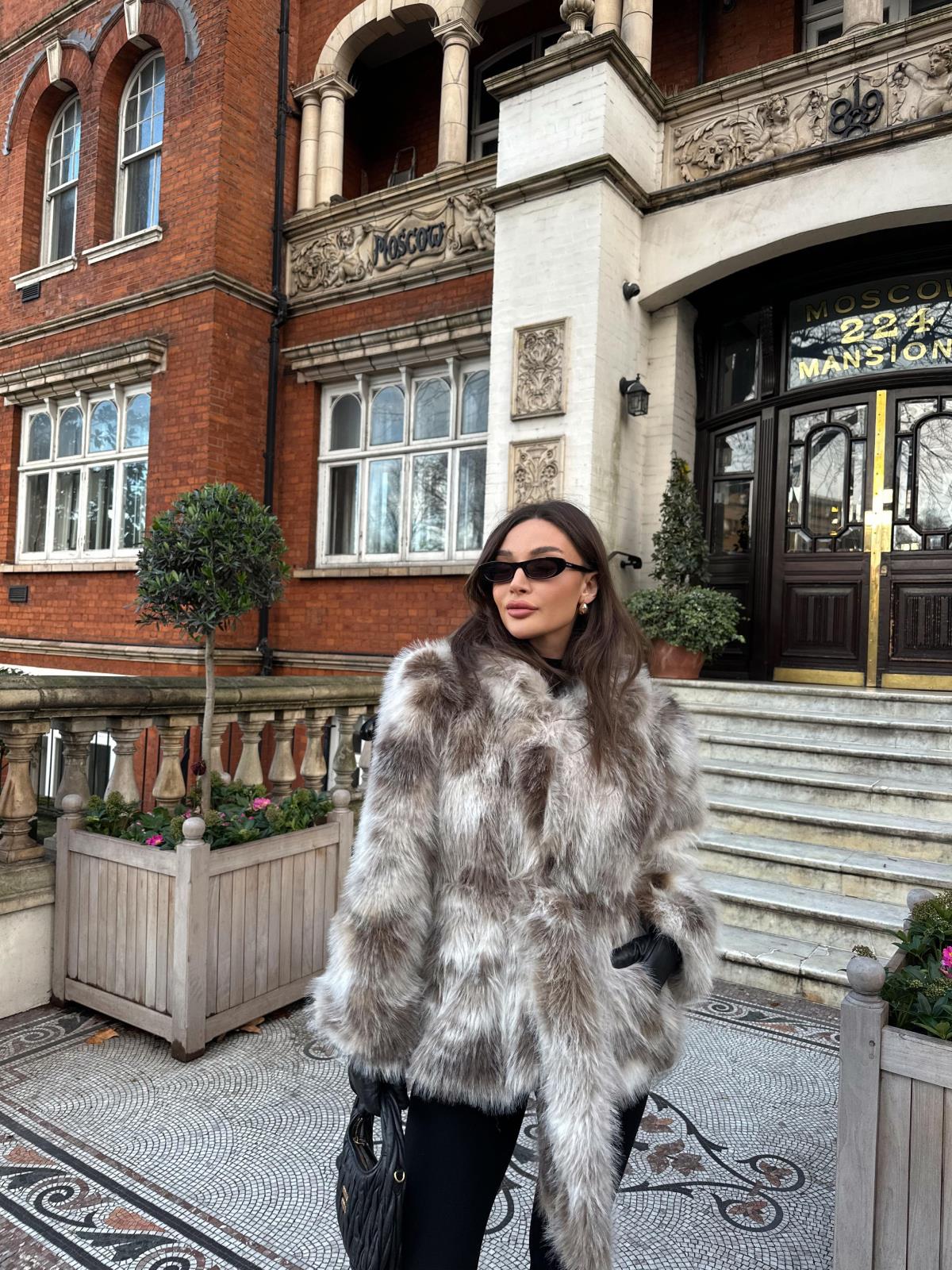 Multicolor Faux Fur Coat with Belt JK018