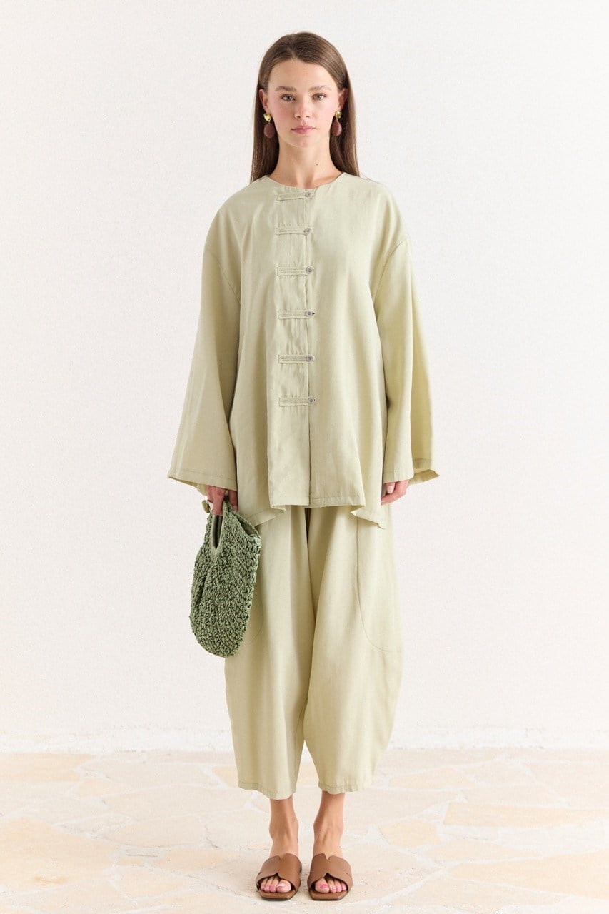 Tencel Modal Tunic & Wide-Leg Trouser Set with Frog Closures — Çağla