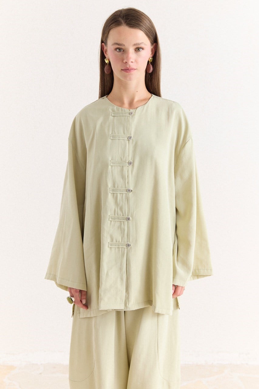 Tencel Modal Tunic & Wide-Leg Trouser Set with Frog Closures — Çağla