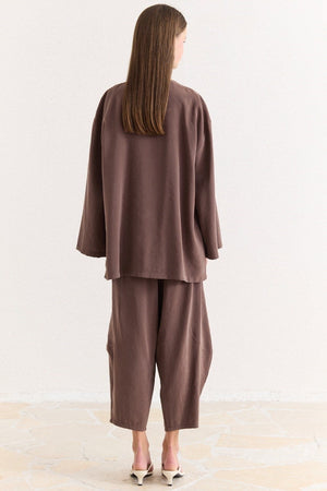 Tencel Modal Tunic & Wide-Leg Trouser Set with Frog Closures — Kahve