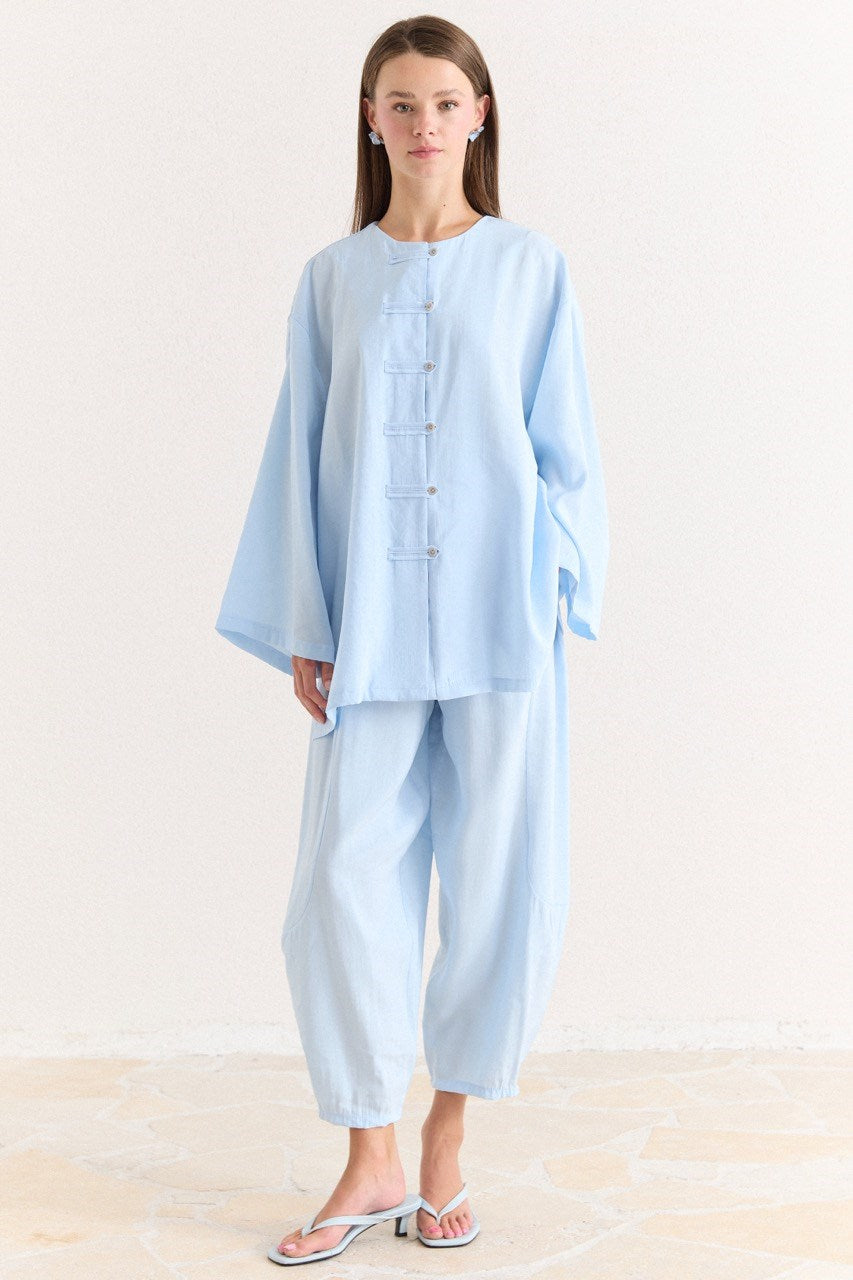 Tencel Modal Tunic & Wide-Leg Trouser Set with Frog Closures — Mavi