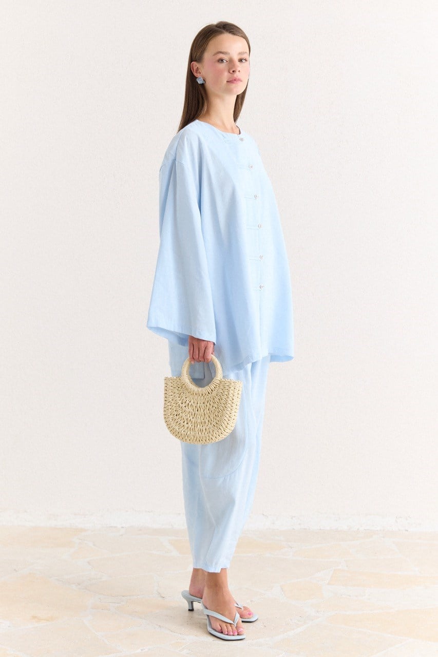 Tencel Modal Tunic & Wide-Leg Trouser Set with Frog Closures — Mavi