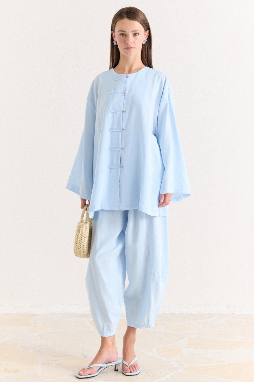 Tencel Modal Tunic & Wide-Leg Trouser Set with Frog Closures — Mavi