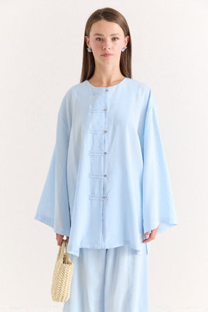 Tencel Modal Tunic & Wide-Leg Trouser Set with Frog Closures — Mavi