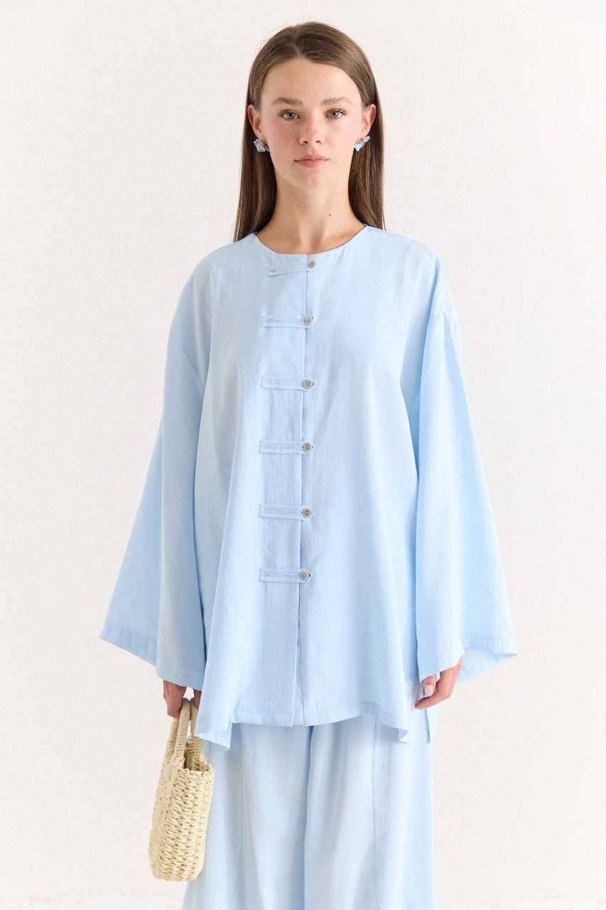 Tencel Modal Tunic & Wide-Leg Trouser Set with Frog Closures — Mavi