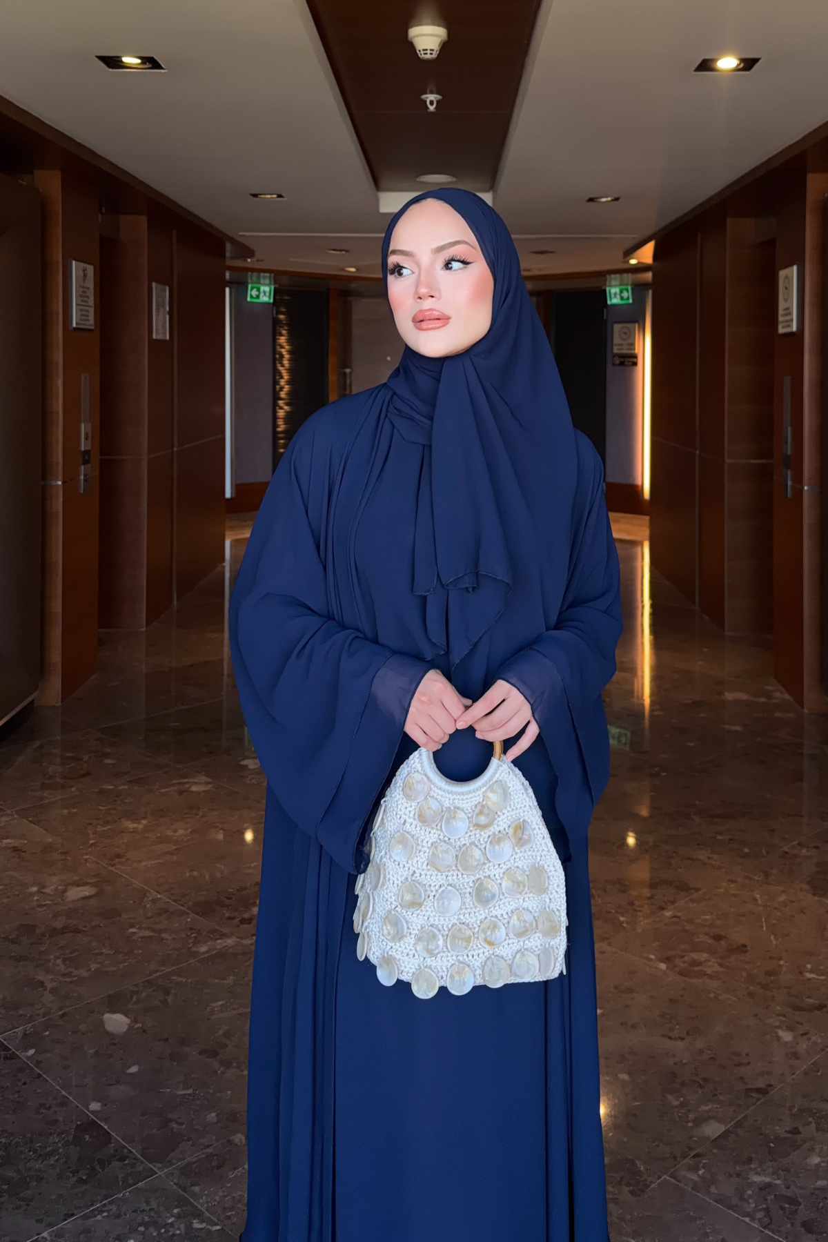 Flowing Chiffon Abaya with Matching Shawl and Belt — Lacivert