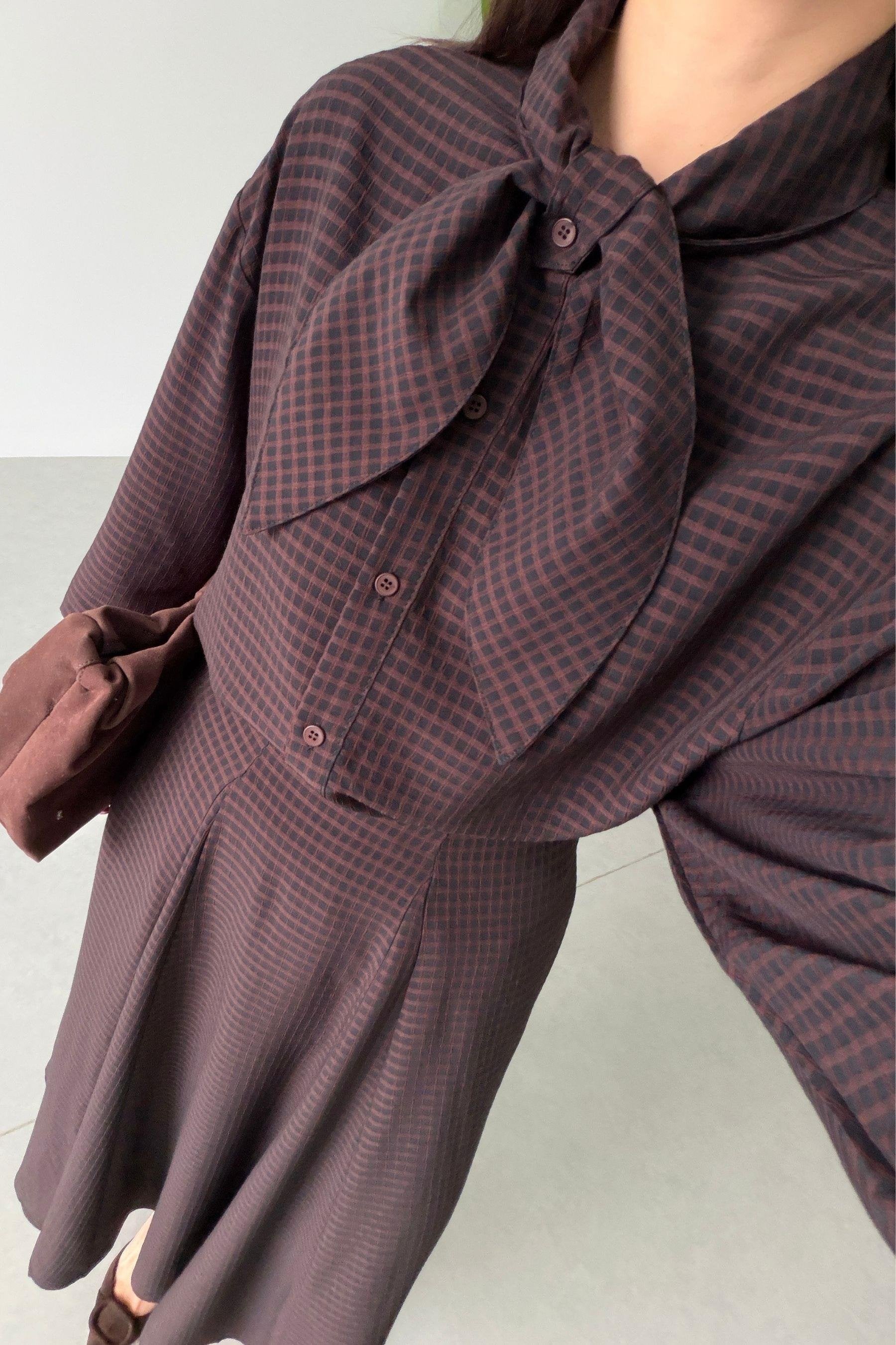 Plaid Scarf Detail Two-Piece Set