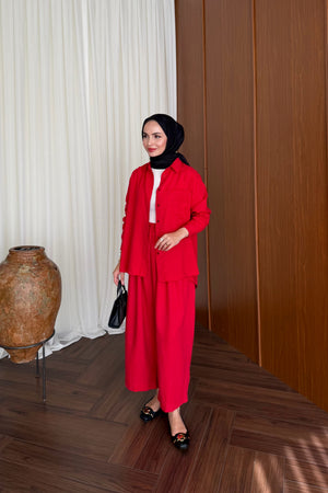 Relaxed Fit Linen Tunic & Trouser Set - Modest Two-Piece — KIRMIZI