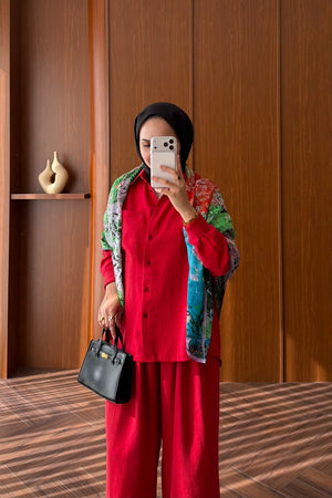 Relaxed Fit Linen Tunic & Trouser Set - Modest Two-Piece — KIRMIZI