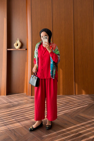 Relaxed Fit Linen Tunic & Trouser Set - Modest Two-Piece — KIRMIZI