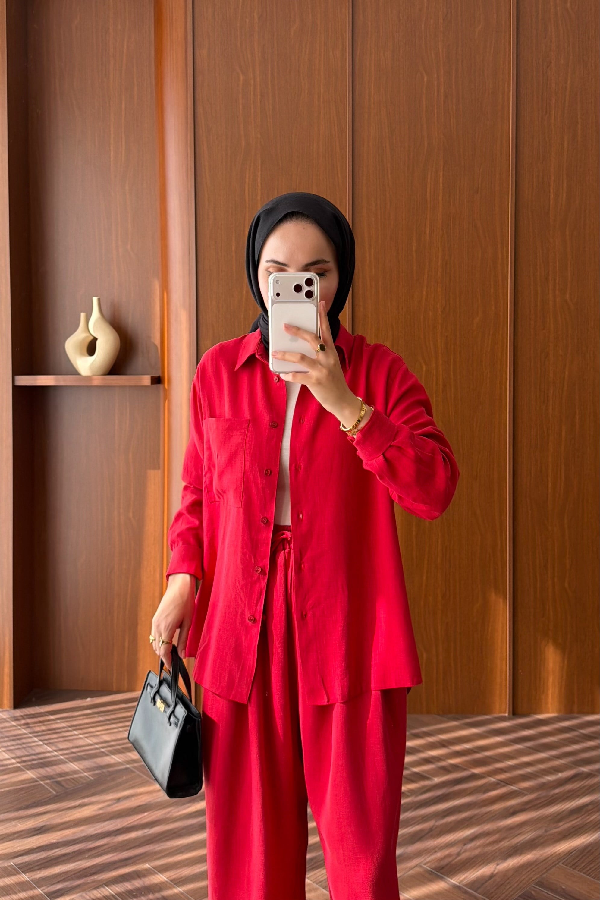 Relaxed Fit Linen Tunic & Trouser Set - Modest Two-Piece — KIRMIZI