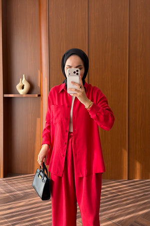 Relaxed Fit Linen Tunic & Trouser Set - Modest Two-Piece — KIRMIZI