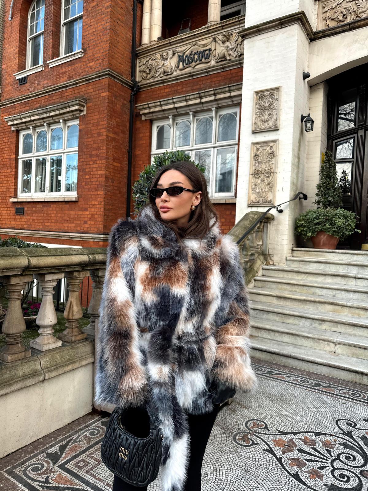 Multicolor Faux Fur Coat with Belt JK018