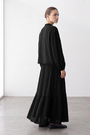 Black Muslin Two-Piece Set with Tiered Maxi Skirt