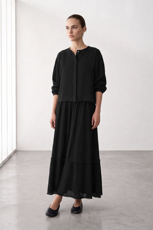 Black Muslin Two-Piece Set with Tiered Maxi Skirt