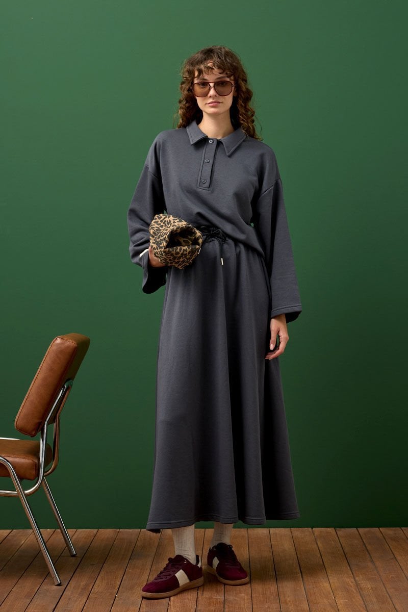Modest Knit Polo Top & Skirt Set