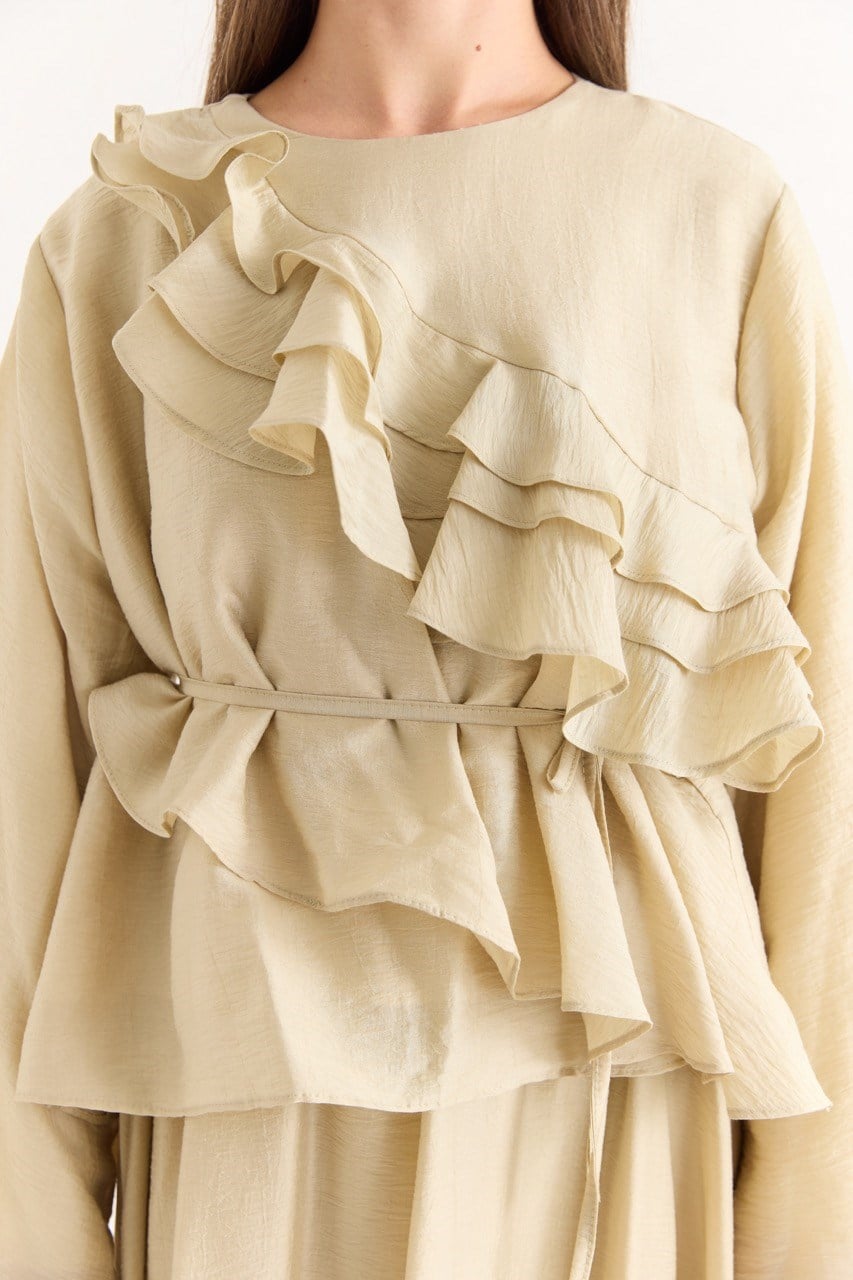 Ruffled Top & Midi Skirt Set - Modest, Relaxed Fit — Çağla