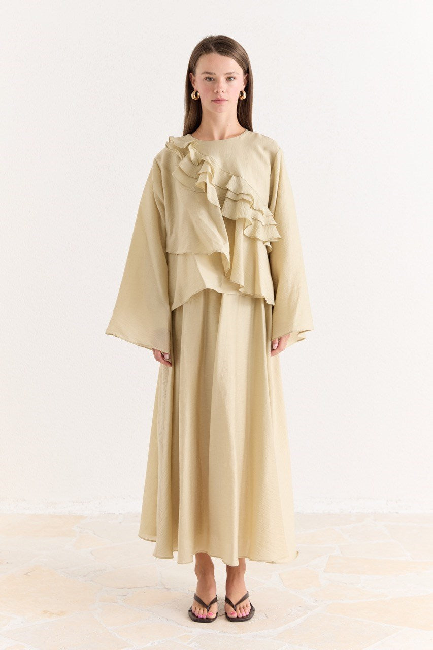 Ruffled Top & Midi Skirt Set - Modest, Relaxed Fit — Çağla