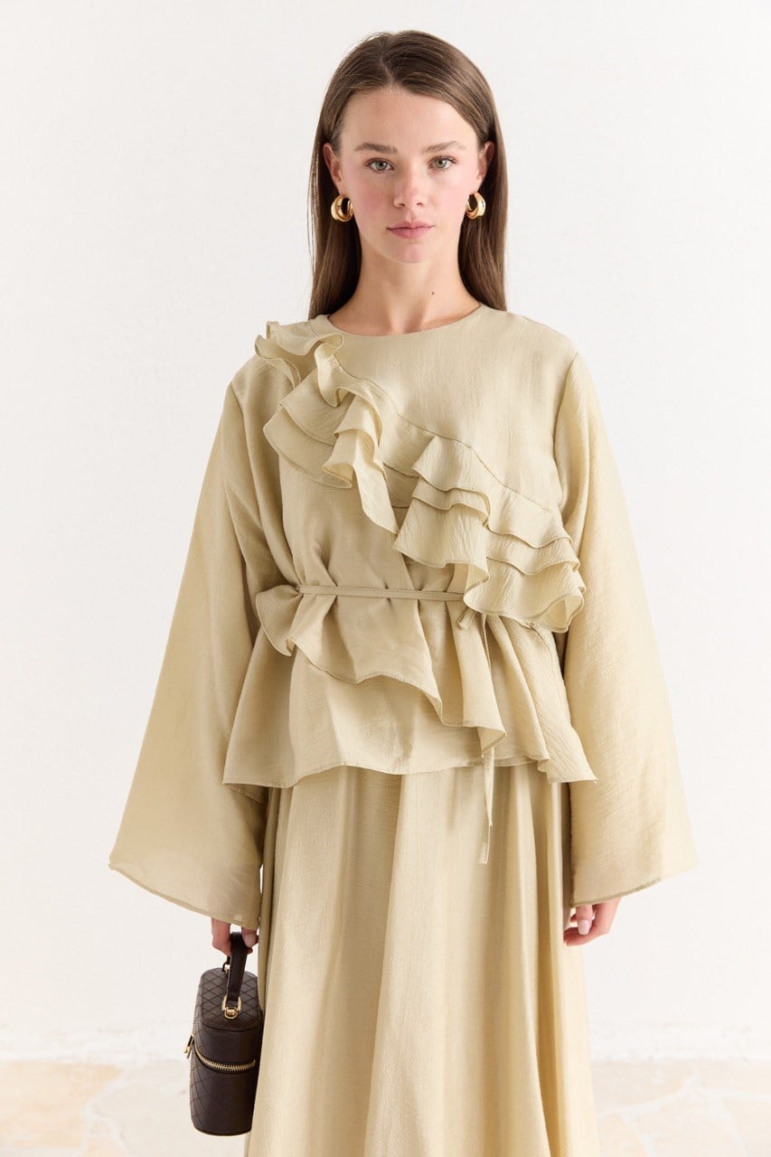 Ruffled Top & Midi Skirt Set - Modest, Relaxed Fit — Çağla